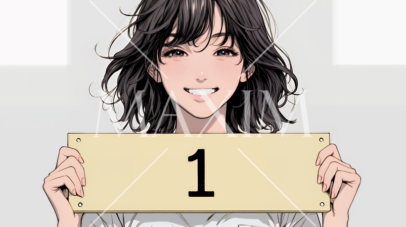 数字の「1」を掲げている若い女性