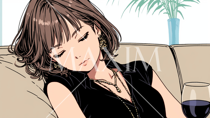 ワインを飲見過ぎて寝てしまった若い女性：