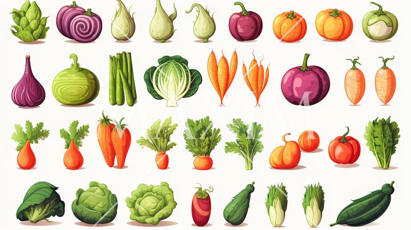 バリエーション豊かないろいろな野菜のアイコンのリファレンスシート