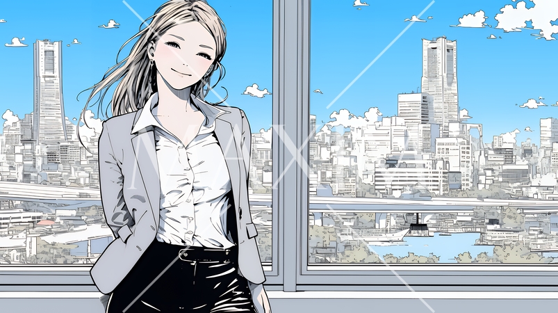 自信満々に晴天の都会の街を歩いているビジネスウーマン