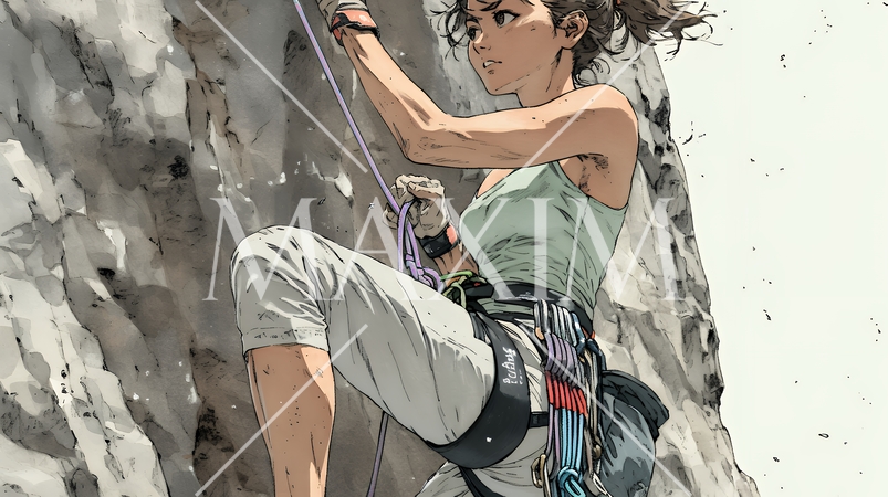 ロッククライミングをしている若い女性