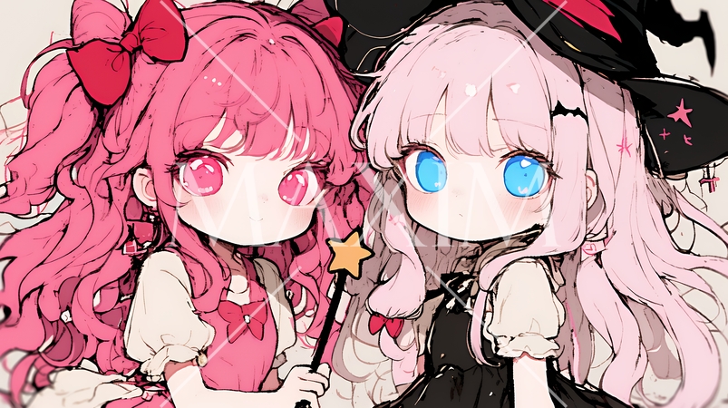 キモかわいいハロウィーンコスプレの女の子（クレヨンと水彩画風）