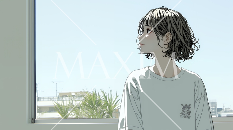 白い壁に向かって考え事をする若い女性