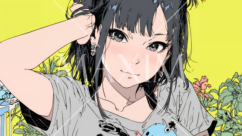 熱帯植物と若い女性