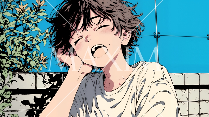 あくびをしている若い女性