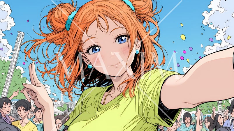 スマホで自撮りしている若い女性