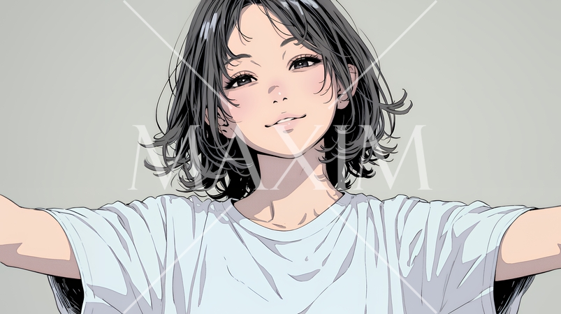 両手を広げて歓迎・驚きの仕草をしている若い女性