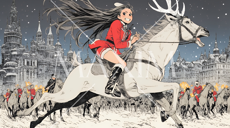 若い女性のサンタクロースが暴走している