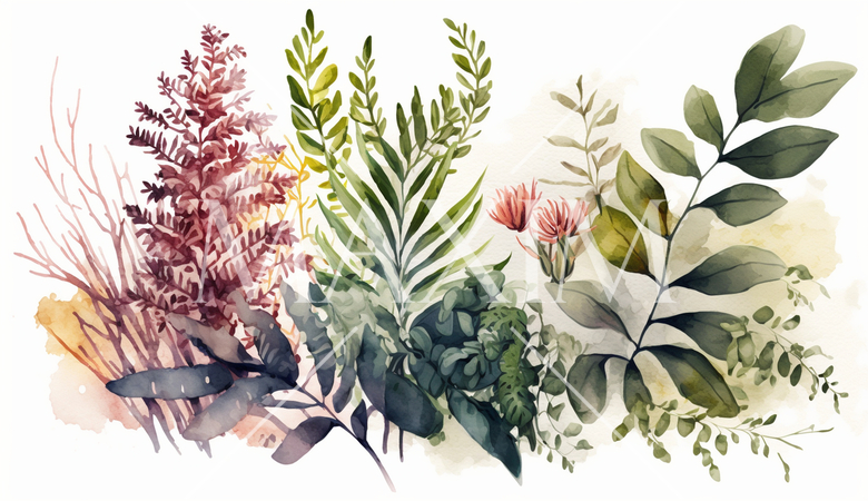 背景や挿絵用の植物の水彩画