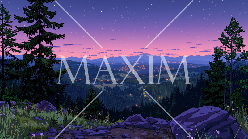 夕暮の近づく谷間の村に徐々に明かりが灯っていく