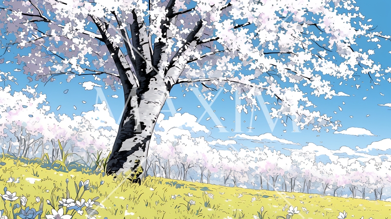 誰もいない満開の桜並木