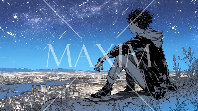 星空を眺めている若い女性