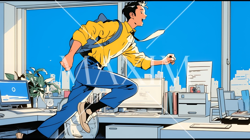 定時退社で帰宅を喜ぶ会社員｜ワークライフバランスと働き方改革のビジネスイメージ