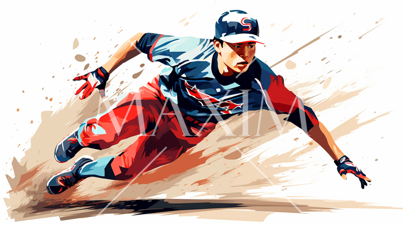 野球でスライディングをしている男性