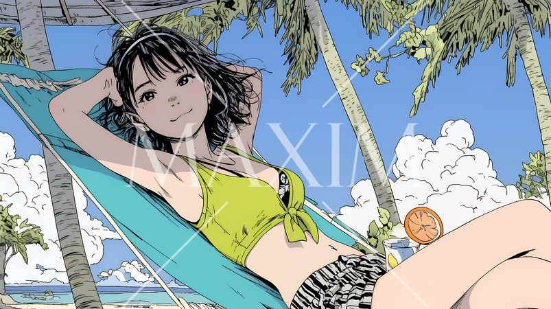 ビーチリゾートを旅行中のビキニ姿の若い女性