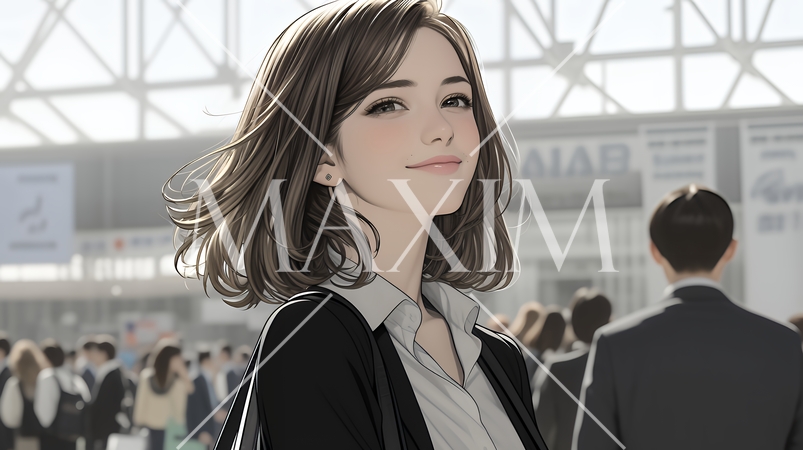 ビジネスフェアに参加しているビジネスウーマン