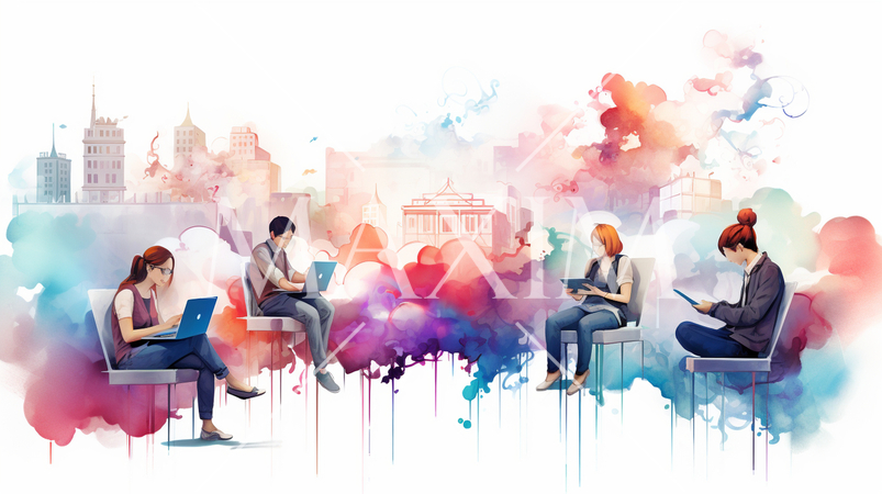 モバイルワーク：モバイルデバイスを使用した仕事、リモート作業。