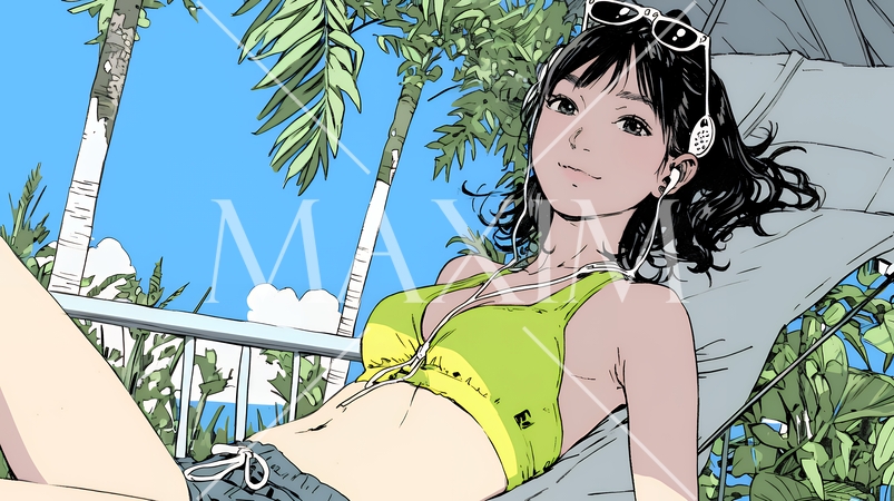 ビーチリゾートを旅行中のビキニ姿の若い女性