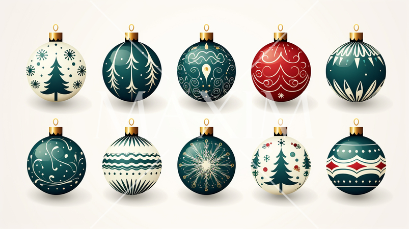 クリスマスツリーのオーナメント（飾り付け）の手書き風アイコンのリファレンスシート