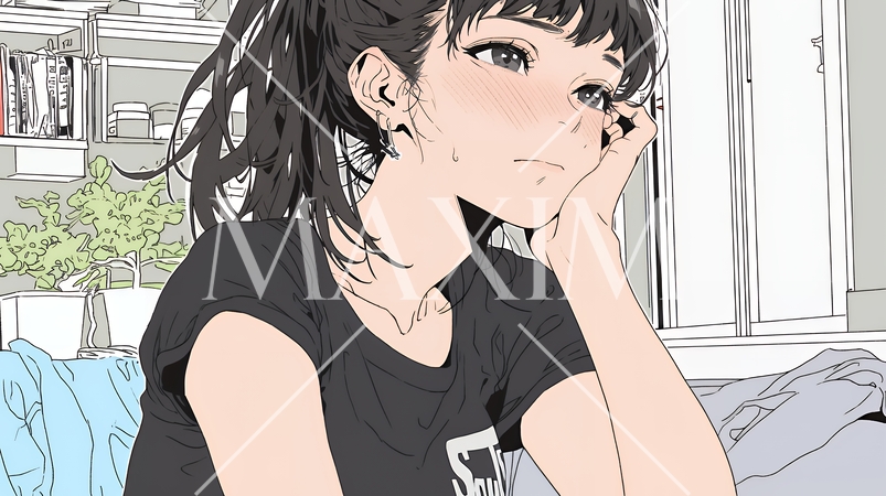 恥ずかしがって顔を赤らめている女性（異性を意識して？）