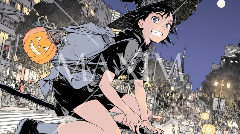 仲間とハロウィンイベントに参加する若い女性