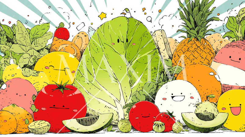 食べ物をかわいらしく擬人化：お野菜集合