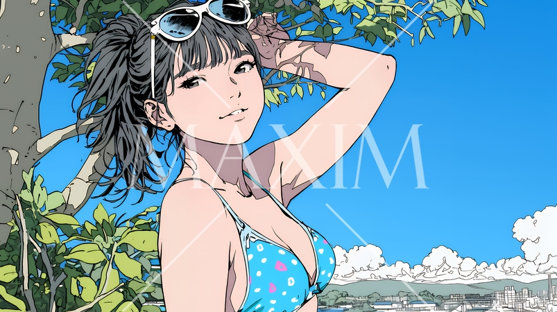 ビーチリゾートを旅行中のビキニ姿の若い女性