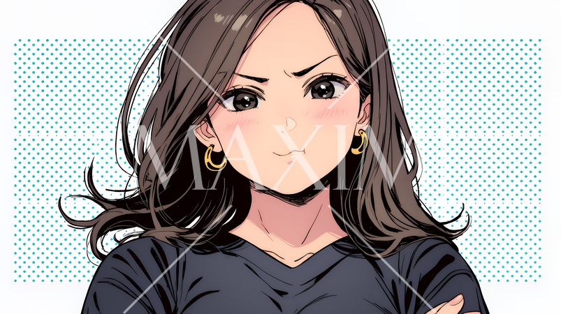 頬を膨らませ、腕を組んでイライラしている女性