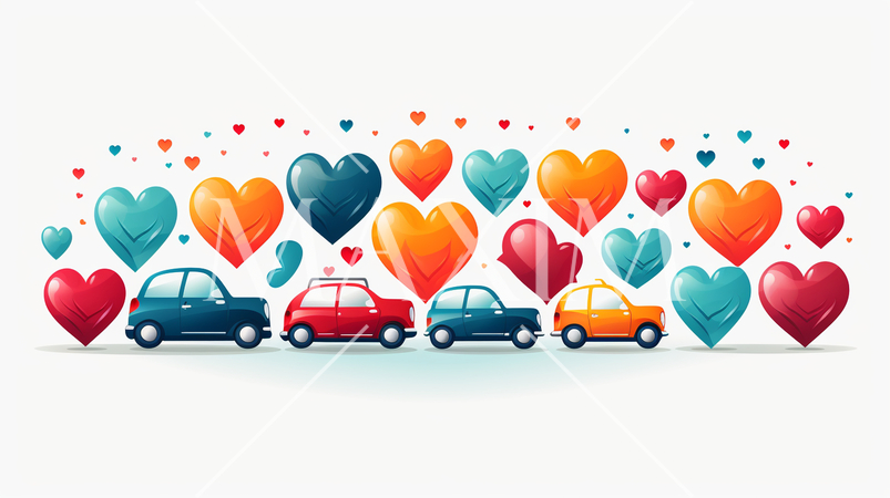 ハートがいっぱいのブライダルカー（騒音防止のため空缶は無し）