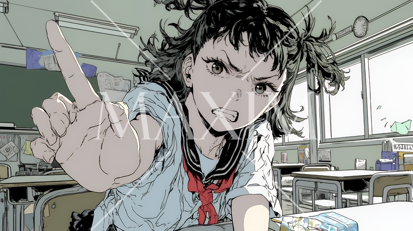 パニック状態の制服を着た女子高生