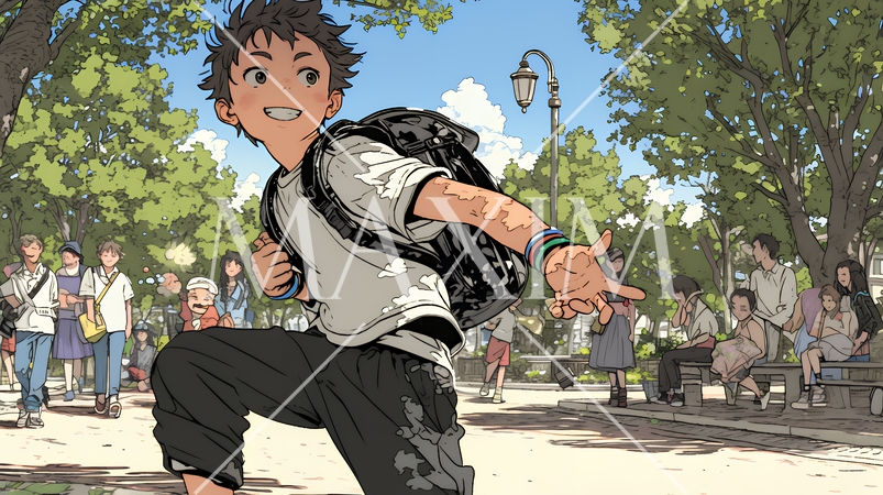 元気に駆け回っている小学生の男の子