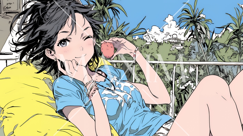 ウィンクしている女性：