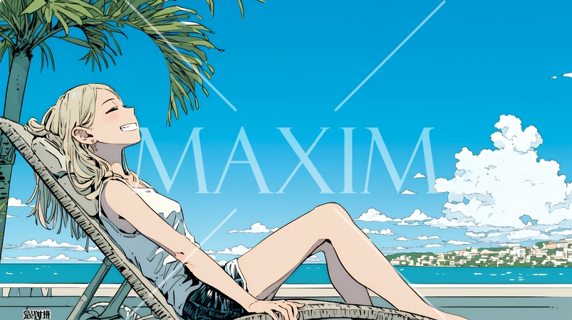 プールサイドのデッキチェアでくつろぐ若い女性｜夏のリゾートとリラックスライフスタイルイメージ