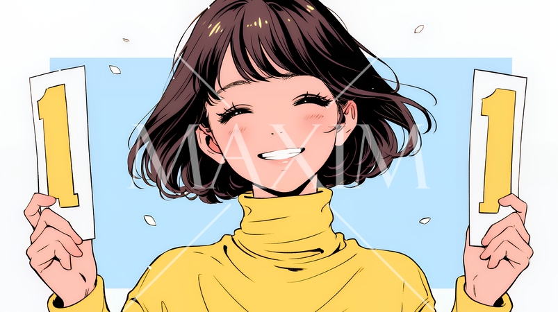 数字の「1」を掲げている若い女性