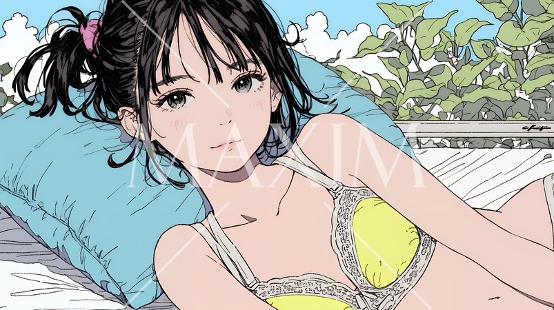 下着姿でくつろいでいる若い女性