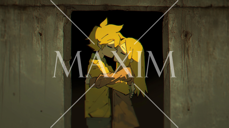 物陰で人目を避けてキスをしている若い恋人たち