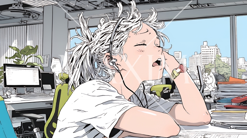 仕事中にあくびをしている若い女性