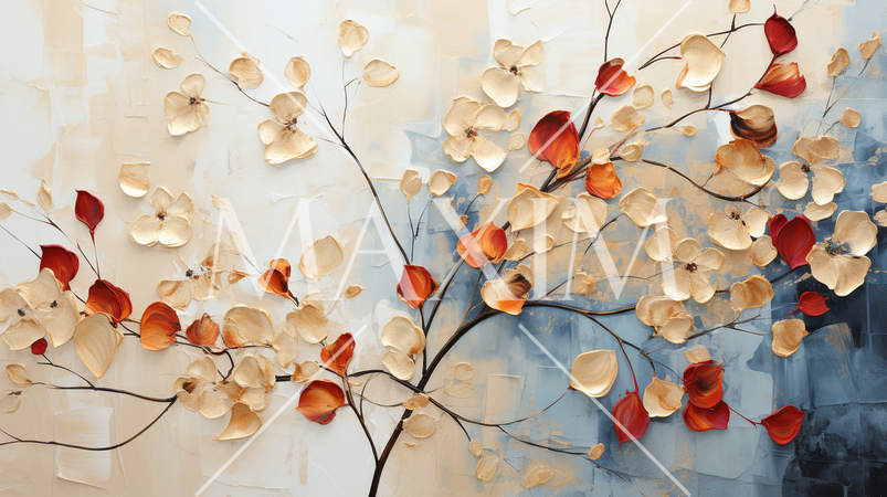 紅葉で黄金に輝く秋の植物を琳派的な表現