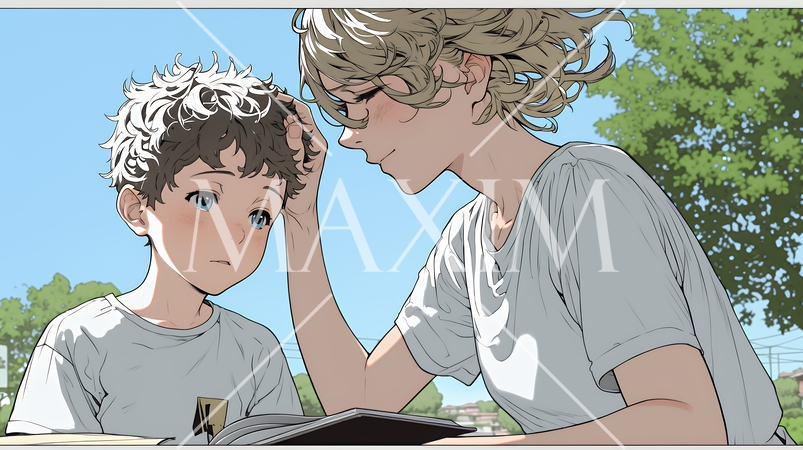 幼い我が子の悩みの相談にのっている母親