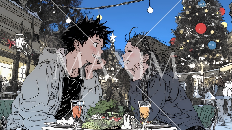 クリスマスディナーを楽しんでいる若いカップル