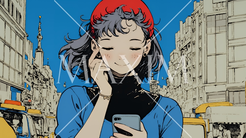 嬉しそうな表情でスマホを使っている女性