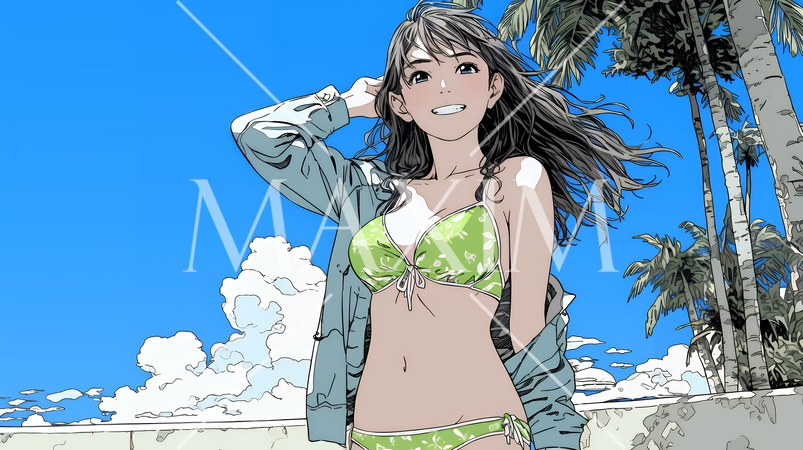 ビーチリゾートを旅行中のビキニ姿の若い女性