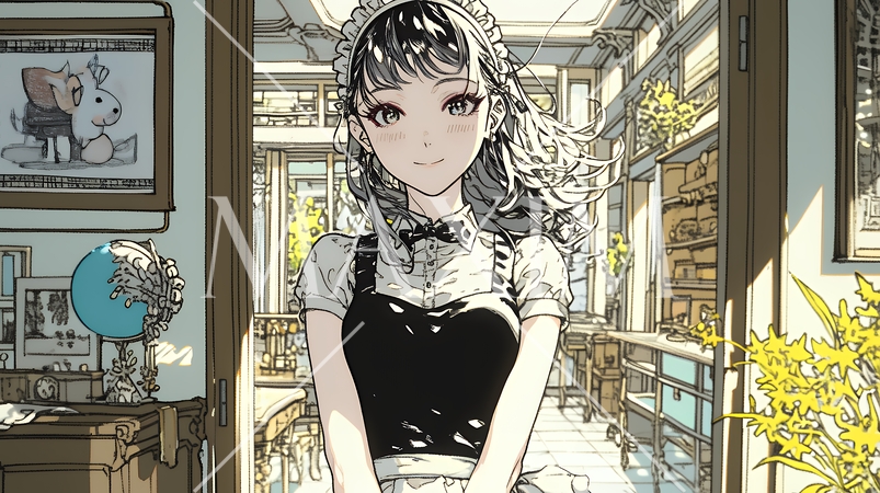 メード姿の若い女性