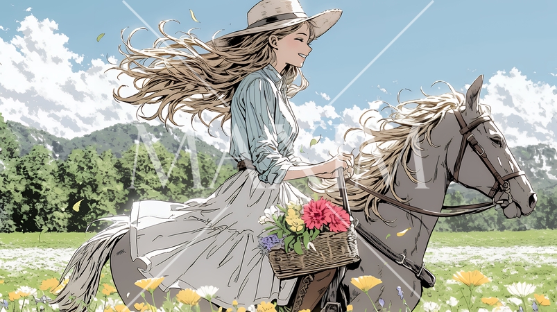 乗馬をしている若い女性