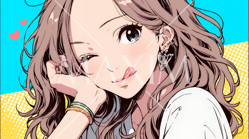 舌をちょっと出して（てへぺろ風）おどけている若い女性