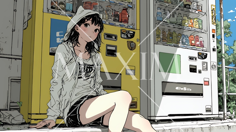 自動販売機で飲み物を購入する若い女性｜日常・ライフスタイル・屋外シーン
