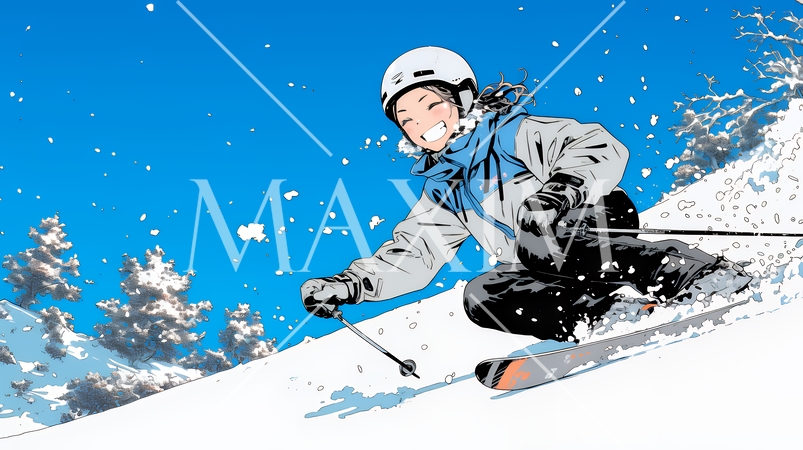 スキーを楽しんでいる若い女性