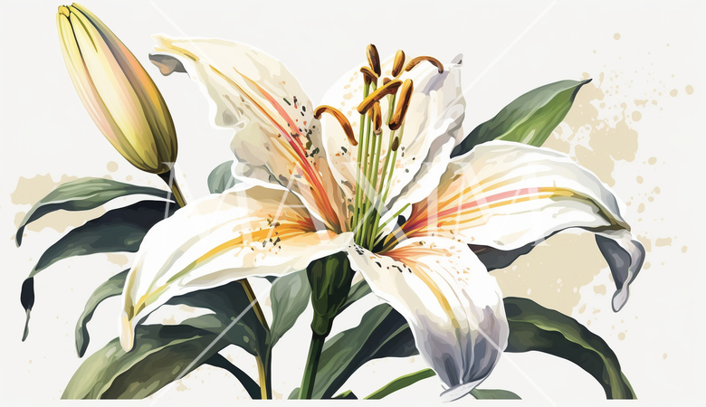 ユリの花の水彩画