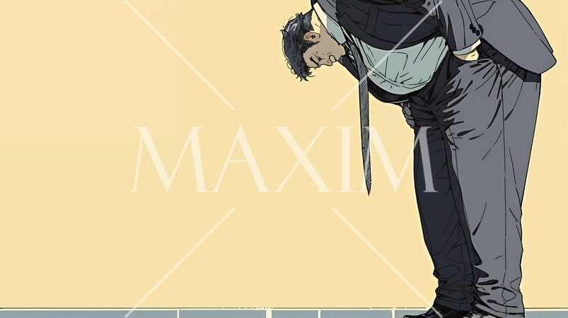 ミスやトラブルを反省してうなだれるビジネスマン｜落ち込む会社員のビジネスイメージイラスト