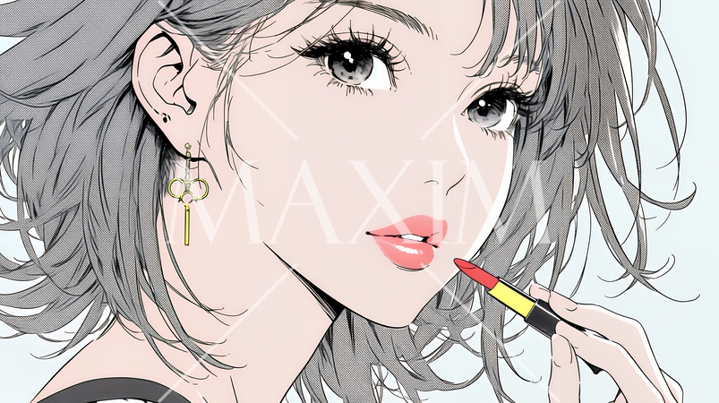 化粧をしている（口紅をつけている）若い女性